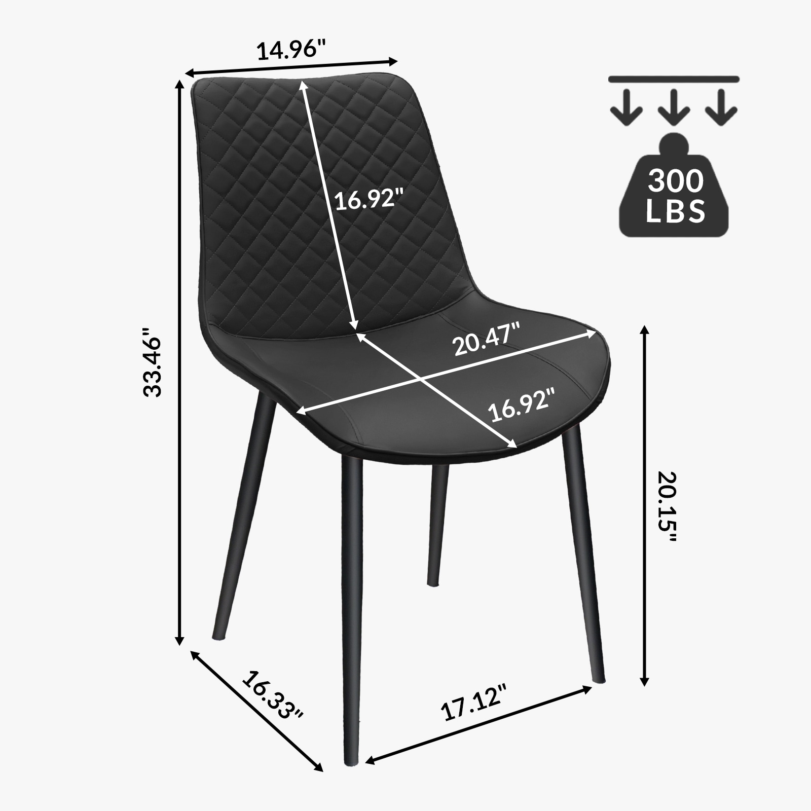 Black PU Leather Dining Chair With Metal Legs, Chequer Upholstered Armless Chair Set Of 2 For Kitchen, Restaurant, Living, Meeting Room_voghion.com